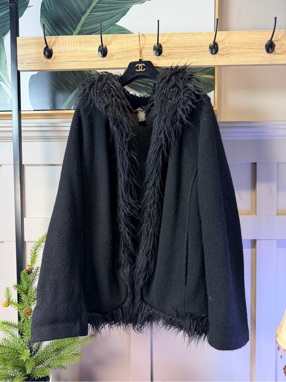 Vintage 90s Pandemonium Women's Faux Fur Collar Lambs Wool Jacket open front L